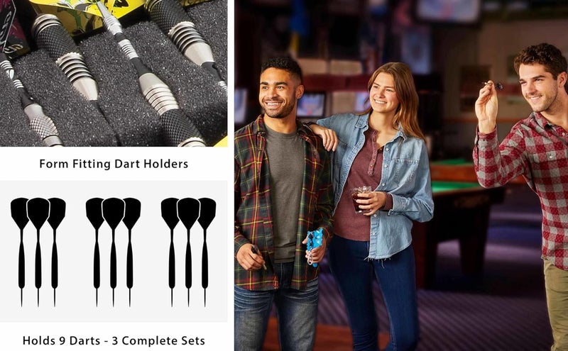 CASEMASTER The Pro Leatherette Dart Case with Leather-Like Exterior Covering, Holds 9 Steel Tip or Soft Tip Darts with 15 Built-in Pockets for Accessories and Plastic Tubes and Containers for Even More - Image 4